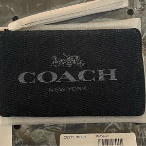 Coach Large Corner Zip Wristlet Gold/Denim NWT